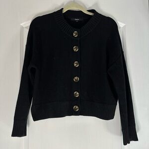 100% Organic Cotton Quince Black Button-Up Cropped Cardigan XS